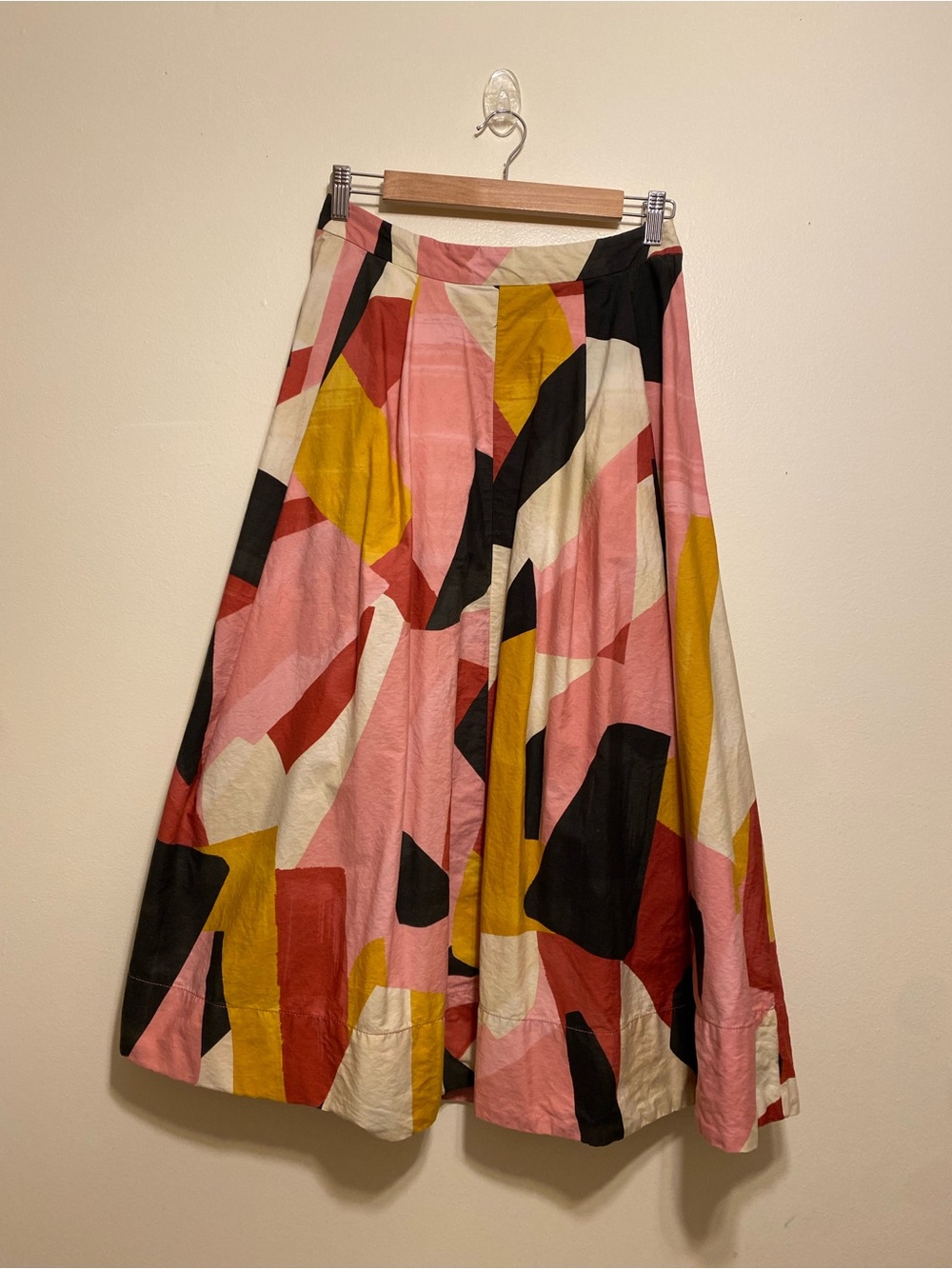 Zara Abstract Colorblock A-Line Skirt — Pink, Mustard, Black & Cream. Size M